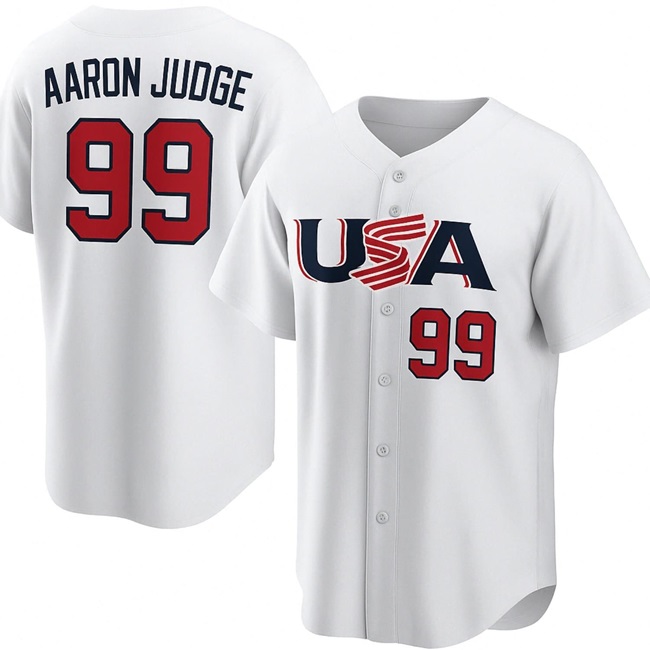 Men's New York Yankees #99 Captain Aaron Judge 2026 White World Baseball Classic Stitched Jersey Men's New York Yankees #99 Captain Aaron Judge 2026 White World Baseball Classic Stitched Jersey