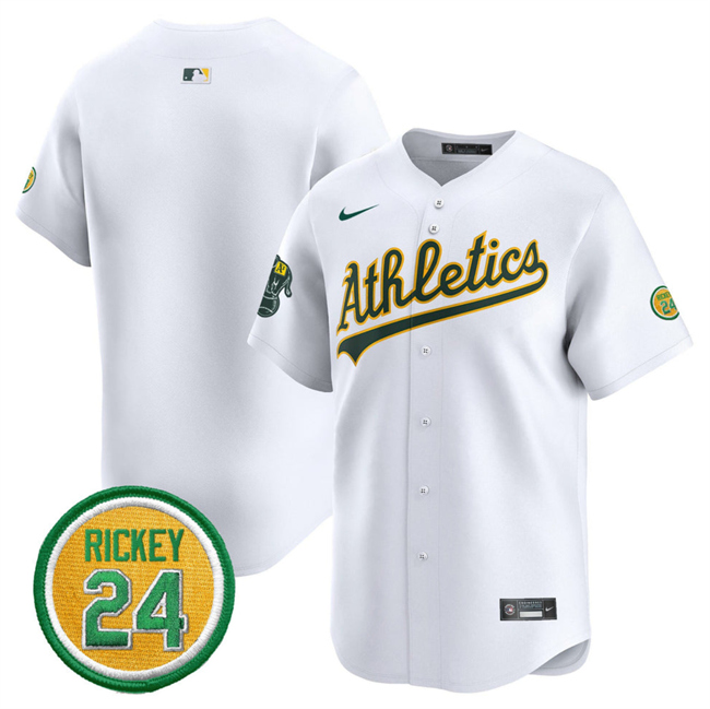 Men's Oakland Athletics Blank White 2024 Home Limited With Rickey Henderson Patch Stitched Jersey Men's Oakland Athletics Blank White 2024 Home Limited With Rickey Henderson Patch Stitched Jersey