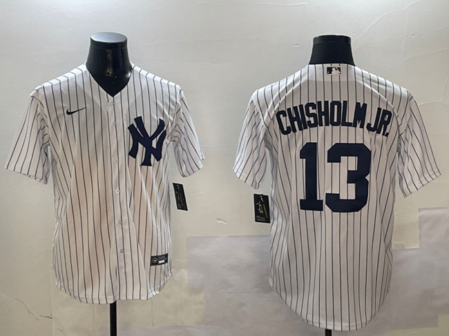 Men's New York Yankees #13 Jazz Chisholm Jr. White Cool Base Stitched Baseball Jersey Men's New York Yankees #13 Jazz Chisholm Jr. White Cool Base Stitched Baseball Jersey