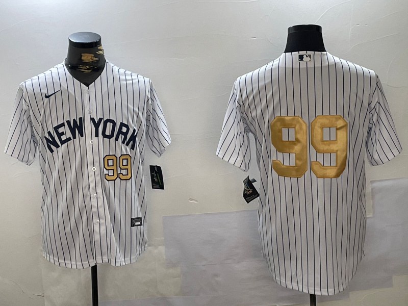 Men's New York Yankees #99 Aaron Judge White Pinstripe Without Name Fashion Cool Base Jerseys Men's New York Yankees #99 Aaron Judge White Pinstripe Without Name Fashion Cool Base Jerseys