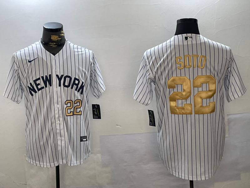 Men's New York Yankees #22 Juan Soto White Pinstripe Fashion Cool Base Jerseys Men's New York Yankees #22 Juan Soto White Pinstripe Fashion Cool Base Jerseys