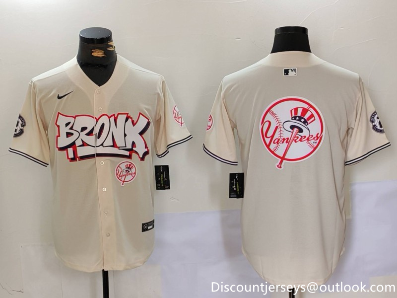 Men's New York Yankees Blank Cream The Bronx Graffiti V2 Vapor Limited Stitched Baseball Jersey 14
