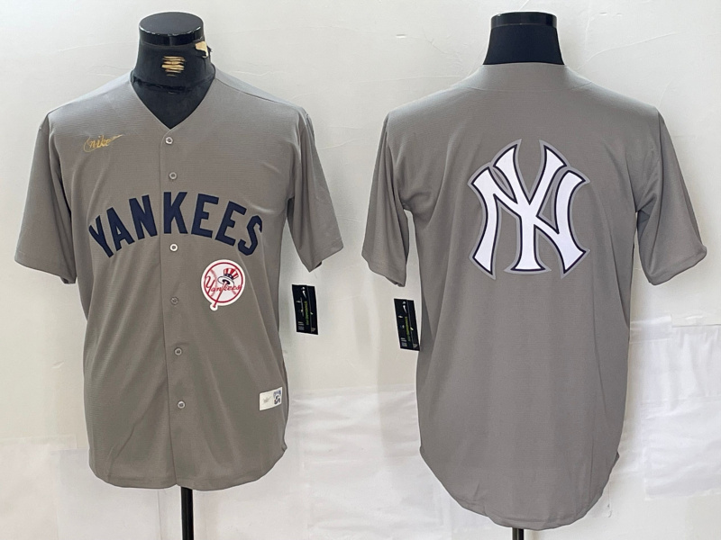 Men's New York Yankees Grey Team Big Logo Cool Base Stitched Baseball Jersey 0010 Men's New York Yankees Grey Team Big Logo Cool Base Stitched Baseball Jersey 0010