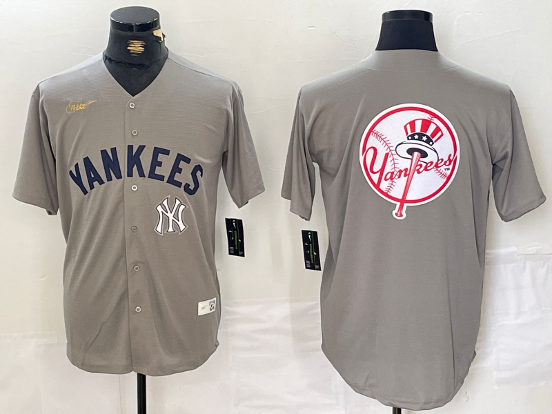 Men's New York Yankees Grey Team Big Logo Cool Base Stitched Baseball Jersey 003 Men's New York Yankees Grey Team Big Logo Cool Base Stitched Baseball Jersey 003