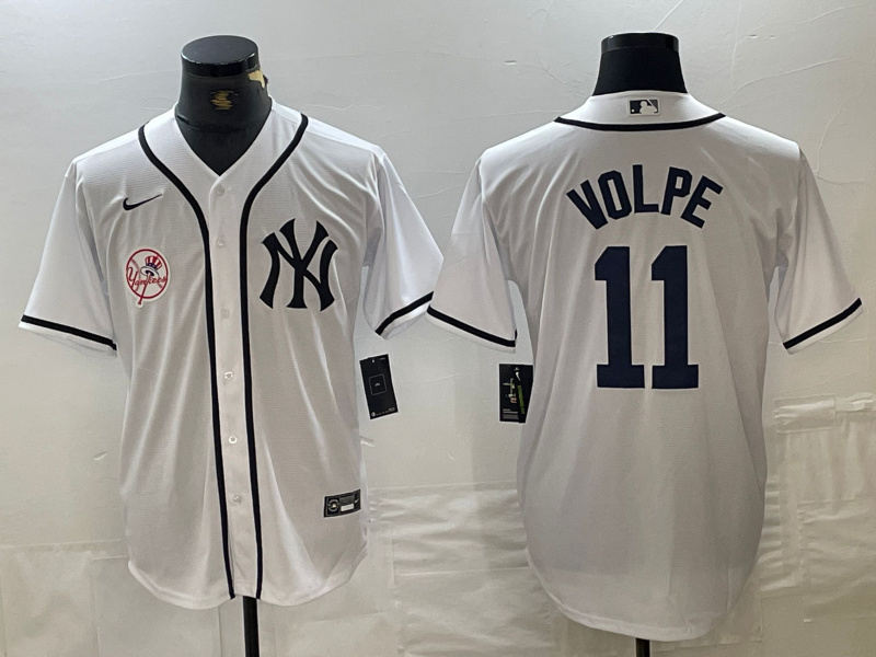 Men's New York Yankees #11 Anthony Volpe White Cool Base Stitched Baseball JerseyS 1 Men's New York Yankees #11 Anthony Volpe White Cool Base Stitched Baseball JerseyS 1