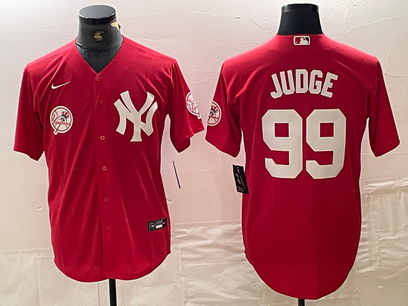 Men's New York Yankees #99 Aaron Judge Red Cool Base Stitched Baseball Jersey 2 Men's New York Yankees #99 Aaron Judge Red Cool Base Stitched Baseball Jersey 2