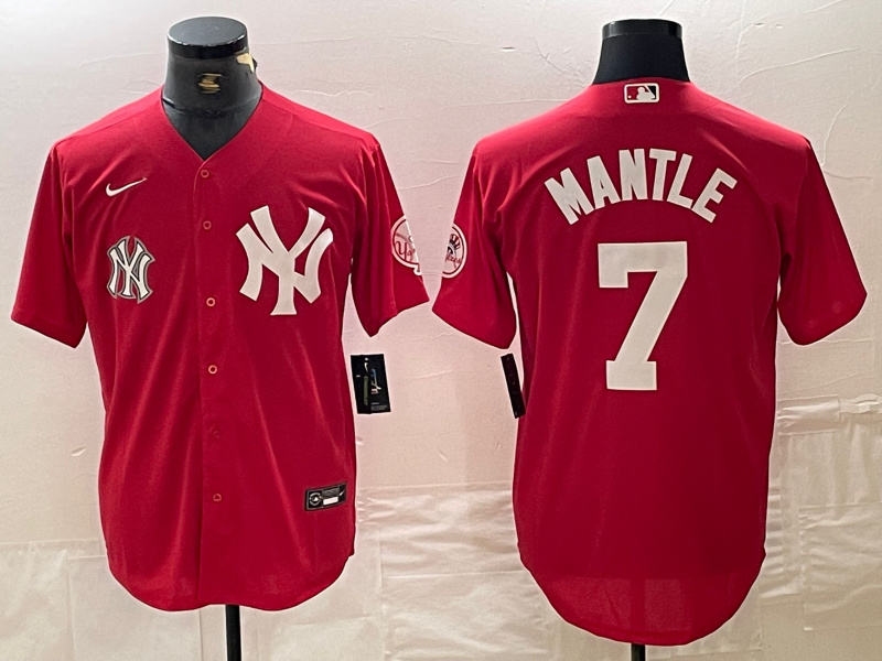 Men's New York Yankees #7 Mickey Mantle Red Cool Base Stitched Baseball Jersey Men's New York Yankees #7 Mickey Mantle Red Cool Base Stitched Baseball Jersey