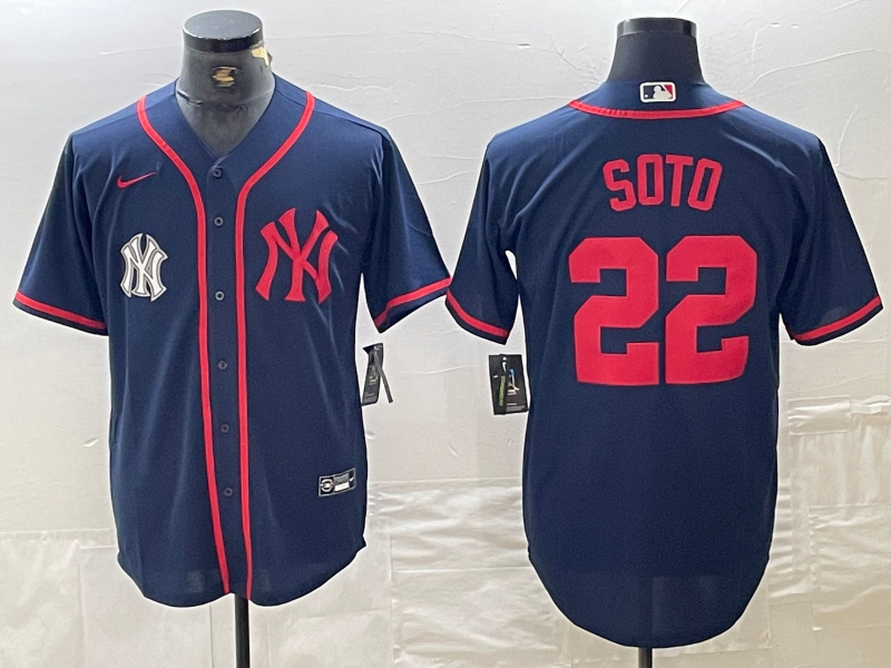 Men's New York Yankees #22 Juan Soto Navy Cool Base Stitched Baseball Jersey 1 Men's New York Yankees #22 Juan Soto Navy Cool Base Stitched Baseball Jersey 1