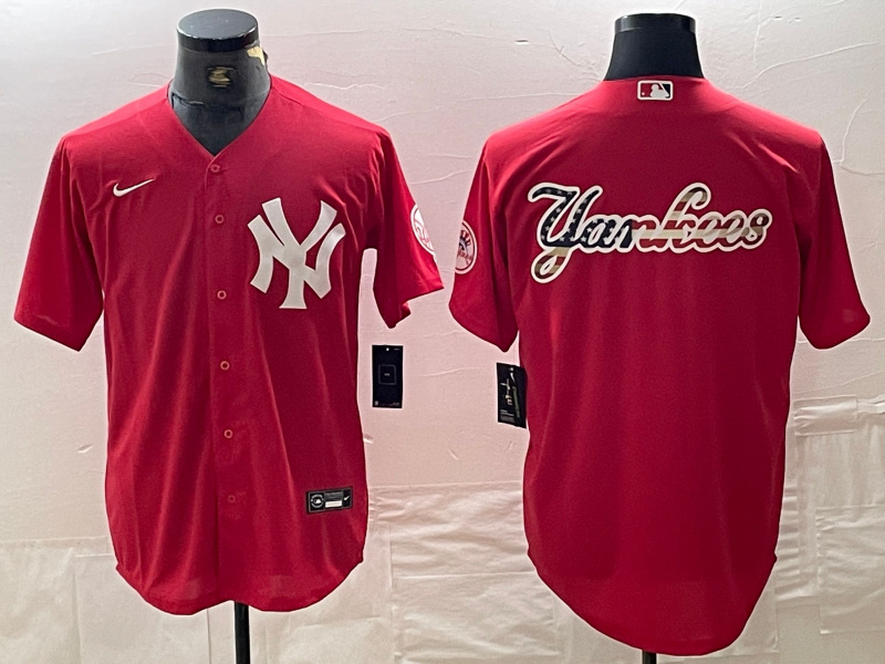 Men's New York Yankees Big Logo Red Cool Base Stitched Baseball Jersey 9 Men's New York Yankees Big Logo Red Cool Base Stitched Baseball Jersey 9