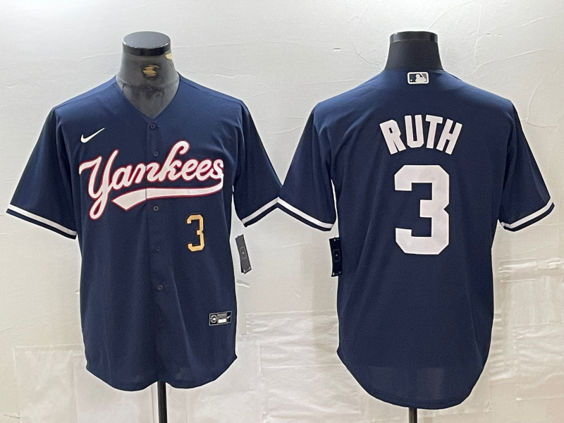 Men's New York Yankees #3 Babe Ruth Number Navy Cool Base Stitched Baseball Jersey Men's New York Yankees #3 Babe Ruth Number Navy Cool Base Stitched Baseball Jersey