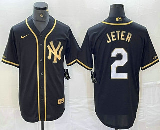 Men's New York Yankees #2 Derek Jeter Black Gold Cool Base Stitched Baseball Jersey Men's New York Yankees #2 Derek Jeter Black Gold Cool Base Stitched Baseball Jersey