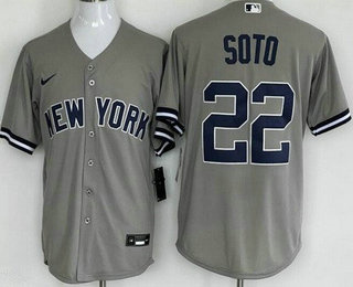 Men's New York Yankees #22 Juan Soto Gray Player Name Cool Base Jersey Men's New York Yankees #22 Juan Soto Gray Player Name Cool Base Jersey
