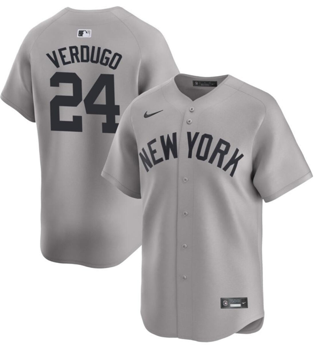 Men's New York Yankees #24 Alex Verdugo Gray 2024 Away Limited Cool Base Stitched Baseball Jersey Men's New York Yankees #24 Alex Verdugo Gray 2024 Away Limited Cool Base Stitched Baseball Jersey