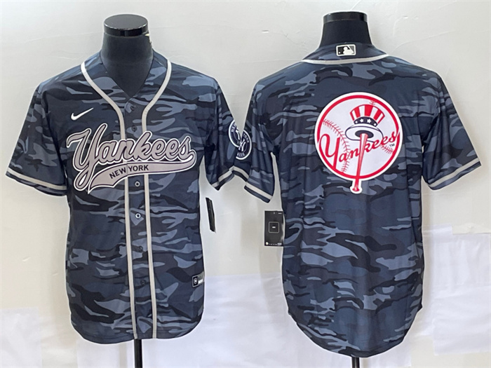 Men's New York Yankees Gray Camo Team Big Logo With Patch Cool Base Stitched Baseball Jersey Men's New York Yankees Gray Camo Team Big Logo With Patch Cool Base Stitched Baseball Jersey