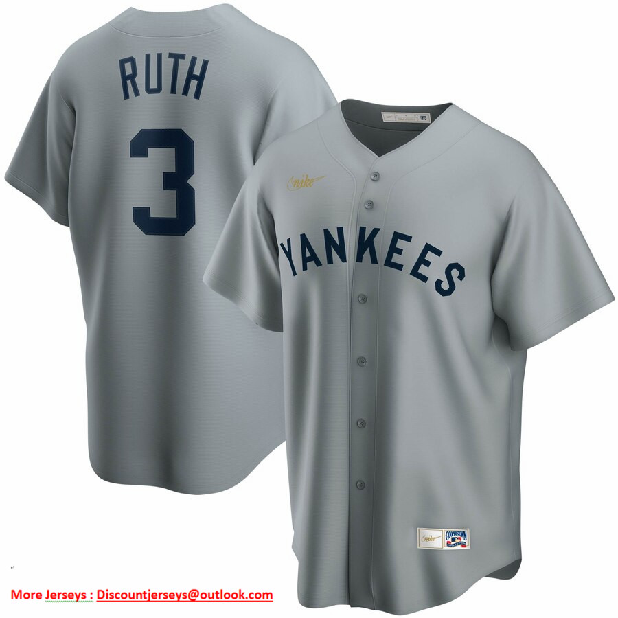 New York Yankees #3 Babe Ruth Nike Road Cooperstown Collection Player MLB Jersey Gray New York Yankees #3 Babe Ruth Nike Road Cooperstown Collection Player MLB Jersey Gray