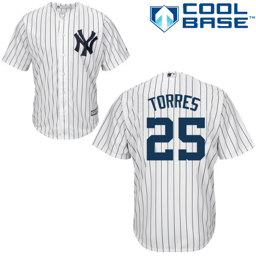 Yankees #25 Gleyber Torres White Strip New Cool Base Stitched Baseball Jersey Yankees #25 Gleyber Torres White Strip New Cool Base Stitched Baseball Jersey