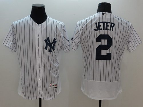 Yankees #2 Derek Jeter White Strip Flexbase Authentic Collection Name On Back Stitched MLB Jersey Yankees #2 Derek Jeter White Strip Flexbase Authentic Collection Name On Back Stitched MLB Jersey