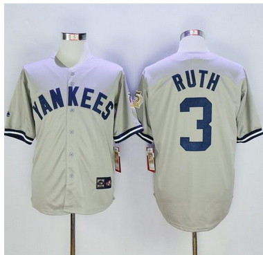 Mitchell And Ness 75TH Yankees #3 Babe Ruth Grey Throwback Stitched MLB Jersey