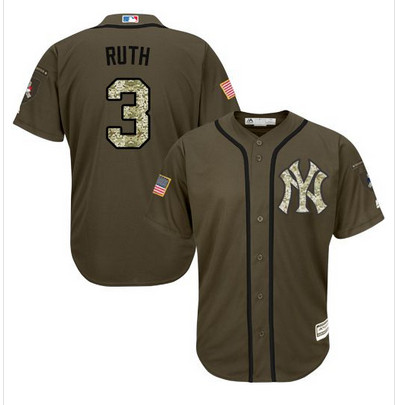 Yankees #3 Babe Ruth Green Salute to Service Stitched MLB Jersey