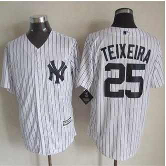 New York Yankees #25 Mark Teixeira New White Strip Cool Base Stitched Baseball Jersey