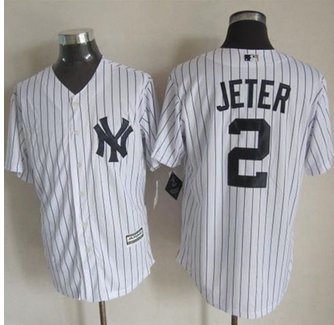 New York Yankees #2 Derek Jeter New White Strip Cool Base Stitched Baseball Jersey New York Yankees #2 Derek Jeter New White Strip Cool Base Stitched Baseball Jersey