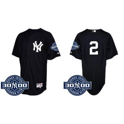 New York Yankees 2 Derek Jeter Black W3000 Patches Replica Baseball Jerseys