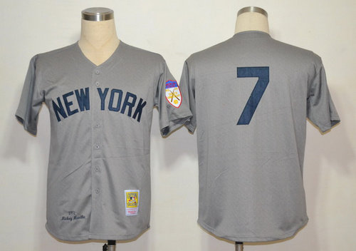 MLB Jerseys New York Yankees 7 Mickey Mantle Grey 1951 cool base jerseys