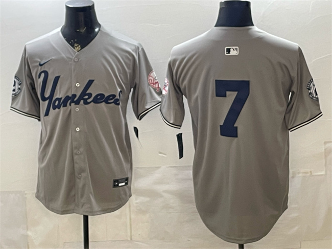 Men's New York Yankees #7 Mickey Mantle Grey With Patch Limited Stitched Baseball Jersey