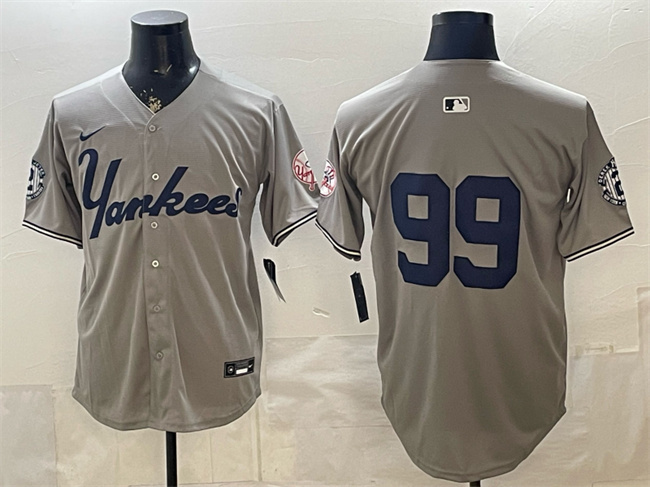 Men's New York Yankees #99 Aaron Judge Grey With Patch Limited Stitched Baseball Jersey Men's New York Yankees #99 Aaron Judge Grey With Patch Limited Stitched Baseball Jersey
