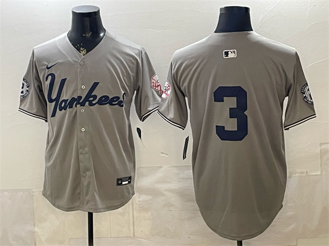 Men's New York Yankees #3 Babe Ruth Grey With Patch Limited Stitched Baseball Jersey Men's New York Yankees #3 Babe Ruth Grey With Patch Limited Stitched Baseball Jersey