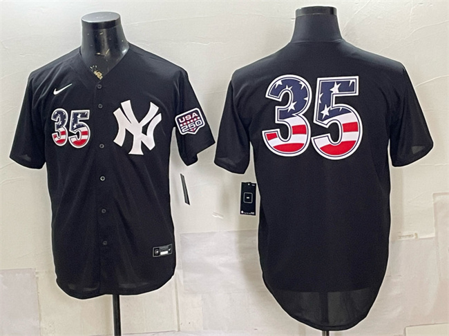 Men's New York Yankees #35 Cody Bellinger Black 2026 USA 250 Fourth of July Home Stadium Stitched Baseball Jersey Men's New York Yankees #35 Cody Bellinger Black 2026 USA 250 Fourth of July Home Stadium Stitched Baseball Jersey