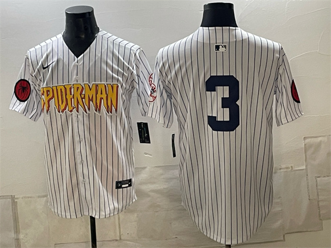 Men's New York Yankees X Spider-Man #3 Babe Ruth White Limited Stitched Baseball Jersey