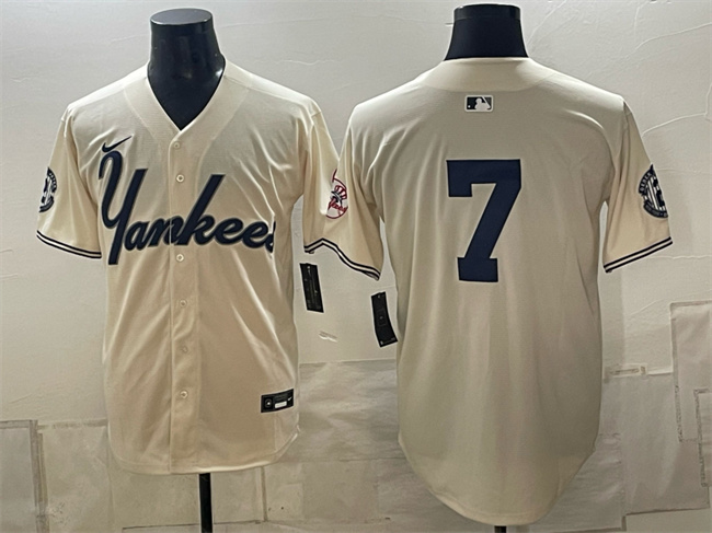 Men's New York Yankees #7 Mickey Mantle Cream Limited Stitched Baseball Jersey