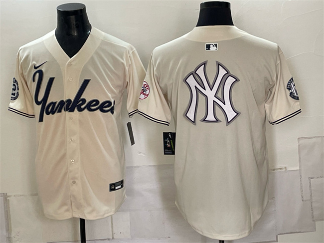 Men's New York Yankees Team Big Logo Cream Limited Stitched Baseball Jerseys