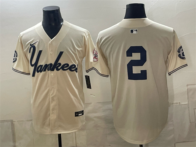 Men's New York Yankees #2 Derek Jeter Cream Limited Stitched Baseball Jersey