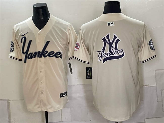 Men's New York Yankees Team Big Logo Cream Limited Stitched Baseball Jersey