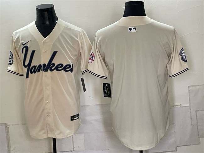 Men's New York Yankees Blank Cream Limited Stitched Baseball Jersey