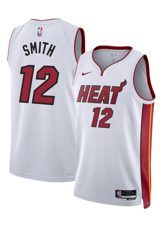 Men's Miami Heat #12 Dru Smith White 2024 Association Edition Stitched Basketball Jersey Men's Miami Heat #12 Dru Smith White 2024 Association Edition Stitched Basketball Jersey