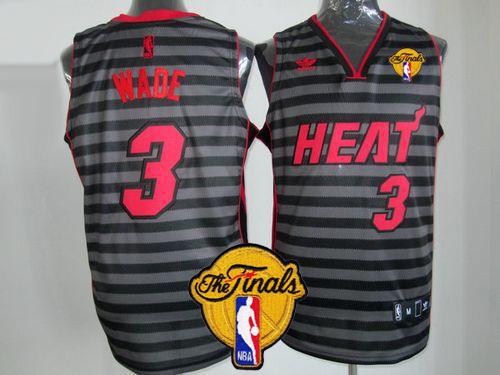 Heat #3 Dwyane Wade Black Grey Groove Finals Patch Stitched NBA Jersey