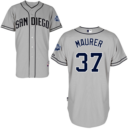 San Diego Padres #37Brandon Maurer Authentic Personalized Road Gray Jersey