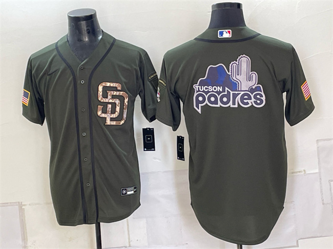 Men's San Diego Padres Team Big Logo Olive Camo Cool Base Stitched Baseball Jersey