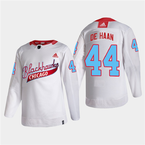 Men's Chicago Blackhawks #44 Calvin De Haan 2022 Community Night White Stitched Jersey Men's Chicago Blackhawks #44 Calvin De Haan 2022 Community Night White Stitched Jersey