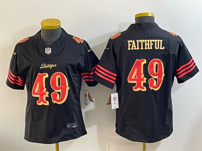 Women's San Francisco 49ers #49 Faithful Black 2025 F.U.S.E. “Rivalries” Vapor Limited Stitched Jersey(Run Small) Women's San Francisco 49ers #49 Faithful Black 2025 F.U.S.E. “Rivalries” Vapor Limited Stitched Jersey(Run Small)