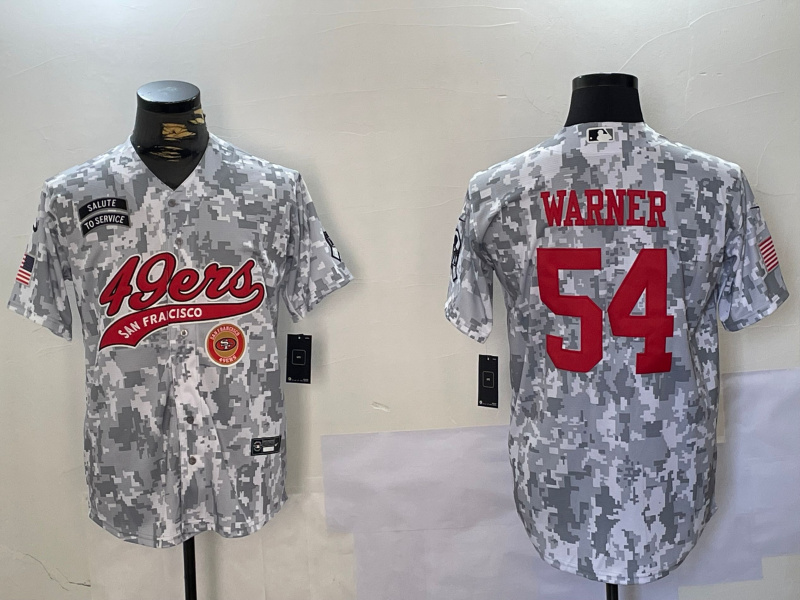 Men's San Francisco 49ers #54 Fred Warner 2024 Arctic Camo Salute To Service Stitched Baseball Jersey 6 Men's San Francisco 49ers #54 Fred Warner 2024 Arctic Camo Salute To Service Stitched Baseball Jersey 6