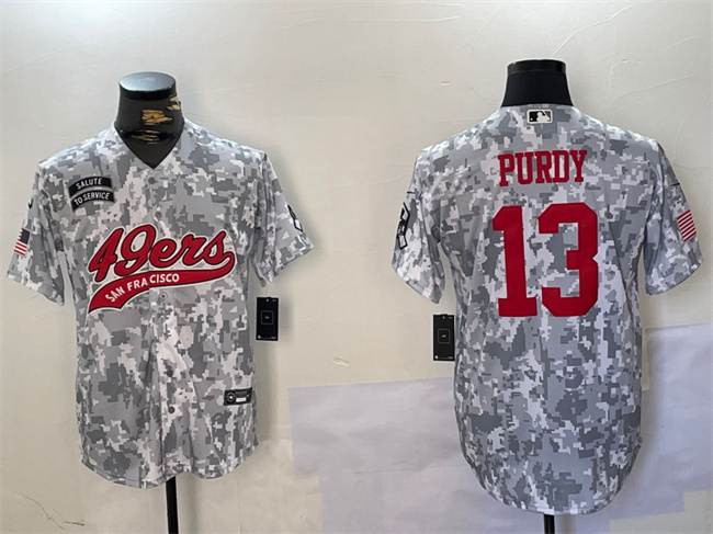 Men's San Francisco 49ers #13 Brock Purdy 2024 Arctic Camo Salute To Service Stitched Baseball Jersey Men's San Francisco 49ers #13 Brock Purdy 2024 Arctic Camo Salute To Service Stitched Baseball Jersey