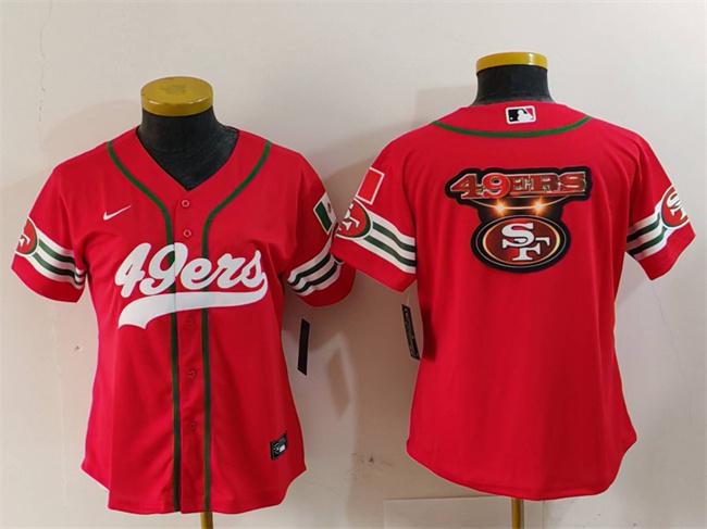 Women's San Francisco 49ers Team Big Logo Red Mexico With Patch Cool Base Stitched Baseball Jersey(Run Small) 3 Women's San Francisco 49ers Team Big Logo Red Mexico With Patch Cool Base Stitched Baseball Jersey(Run Small) 3
