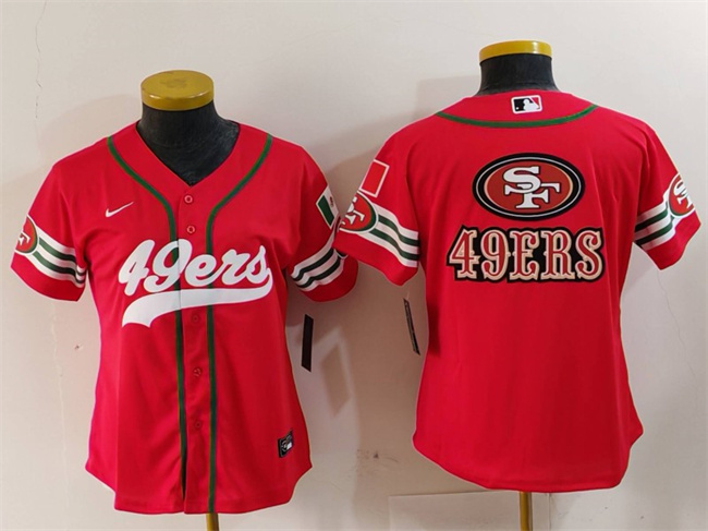 Women's San Francisco 49ers Team Big Logo Red Mexico With Patch Cool Base Stitched Baseball Jersey(Run Small) 2 Women's San Francisco 49ers Team Big Logo Red Mexico With Patch Cool Base Stitched Baseball Jersey(Run Small) 2