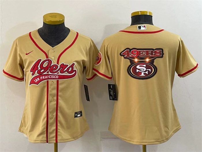 Women's San Francisco 49ers Gold Team Big Logo With Patch Cool Base Stitched Baseball Jersey(Run Small) Women's San Francisco 49ers Gold Team Big Logo With Patch Cool Base Stitched Baseball Jersey(Run Small)
