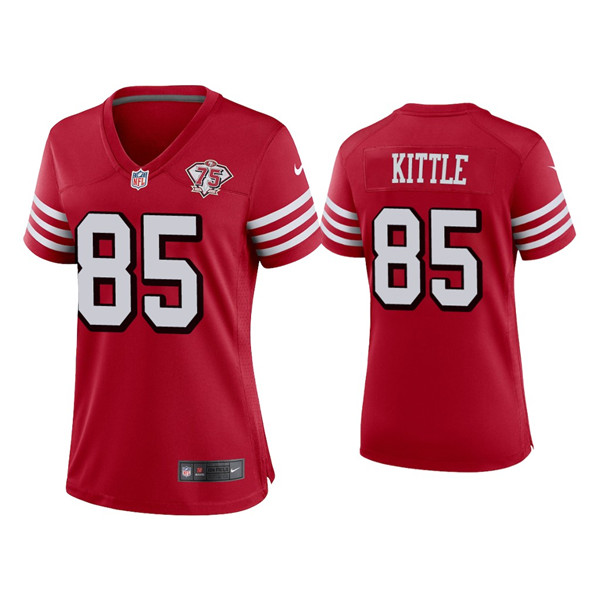Women 49ers #85 George Kittle 75th Anniversary Alternate Scarlet Jersey Women 49ers #85 George Kittle 75th Anniversary Alternate Scarlet Jersey