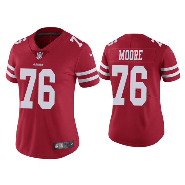 Women 49ers #76 Jaylon Moore Red Jersey Women 49ers #76 Jaylon Moore Red Jersey